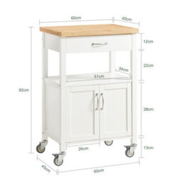 Sobuy Fkw22-Nw, Kitchen Trolley Cart Storage Trolley Serving Trolley Cabinet With Rubber Wood Worktop,w60Xd44.5Xh91.5 - thumbnail 3