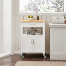 Sobuy Fkw22-Nw, Kitchen Trolley Cart Storage Trolley Serving Trolley Cabinet With Rubber Wood Worktop,w60Xd44.5Xh91.5 - thumbnail 2