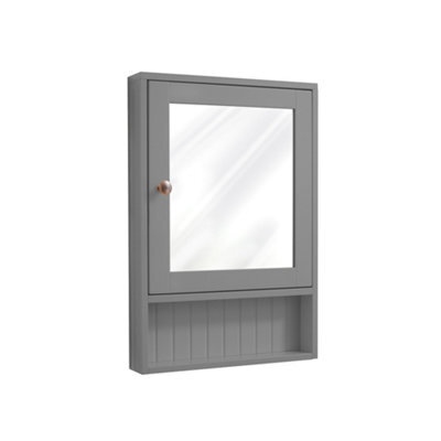 Homestylestore 450 X 650mm Light Grey Wall Mounted Corner Mirrored Door Bathroom Cabinet And Aged Bronze Round Handle - image 1