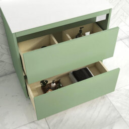 Royal Bathrooms Orion 800mm Mint Sage Floor Standing Plain White Countertop Vanity Unit 2 Drawer With Peak Basin & Chrome Accent Trim - thumbnail 4