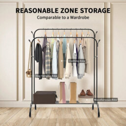 Double Pole Clothes Rail Rack Heavy Duty Double Clothes Rail Garment Coat Hanging Display Stand Shoes Rack - thumbnail 4
