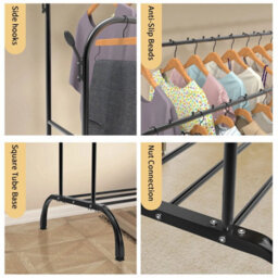 Double Pole Clothes Rail Rack Heavy Duty Double Clothes Rail Garment Coat Hanging Display Stand Shoes Rack - thumbnail 5