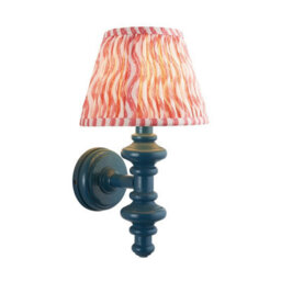 Luminosa Lighting Luminosa Carnaby Satin Marlin Blue Paint Wall Light With Coral Pink Fabric Ripple Shade 20Cm B22