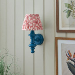 Luminosa Lighting Luminosa Carnaby Satin Marlin Blue Paint Wall Light With Coral Pink Fabric Ripple Shade 20Cm B22 - thumbnail 3
