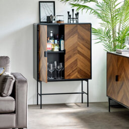 Oakham Premium Aldwick 2 Door Storage Cabinet In Black And Natural Brown Wood - thumbnail 4