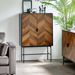 Oakham Premium Aldwick 2 Door Storage Cabinet In Black And Natural Brown Wood - thumbnail 3