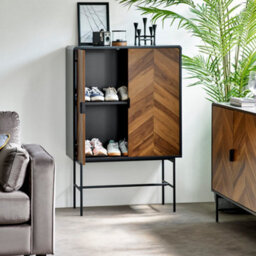 Oakham Premium Aldwick 2 Door Storage Cabinet In Black And Natural Brown Wood - thumbnail 5