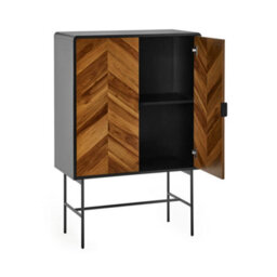Oakham Premium Aldwick 2 Door Storage Cabinet In Black And Natural Brown Wood - thumbnail 2