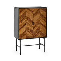 Oakham Premium Aldwick 2 Door Storage Cabinet In Black And Natural Brown Wood
