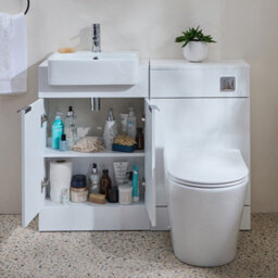Homestylestore 1050mm White Bathroom Combination Vanity Wc Unit With Toilet Pan And Chrome Finger Pull Handle - thumbnail 1