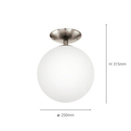 Eglo Rondo Satin Nickel And White Glass And Metal Ceiling Light, (D) 25Cm - thumbnail 4