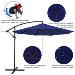 Yaheetech Navy Blue 3M Patio Offset Umbrella Outdoor Parasol With Crank - thumbnail 4