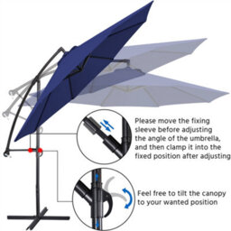 Yaheetech Navy Blue 3M Patio Offset Umbrella Outdoor Parasol With Crank - thumbnail 6