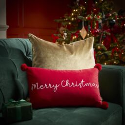 Red Merry Christmas Velvet Effect Indoor Christmas Cushion, (L)50Cm X (W)30Cm - thumbnail 9