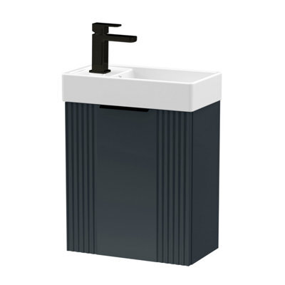 Balterley Dark Grey 400mm Wall Hung Cloakroom Vanity Basin Unit With Black Handle Compact Bathroom Storage - image 1