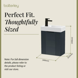 Balterley Dark Grey 400mm Wall Hung Cloakroom Vanity Basin Unit With Black Handle Compact Bathroom Storage - thumbnail 5