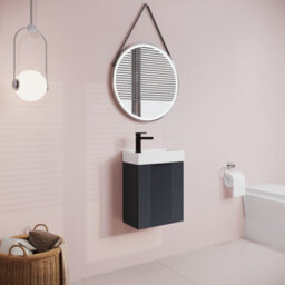 Balterley Dark Grey 400mm Wall Hung Cloakroom Vanity Basin Unit With Black Handle Compact Bathroom Storage - thumbnail 4