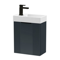 Balterley Dark Grey 400mm Wall Hung Cloakroom Vanity Basin Unit With Black Handle Compact Bathroom Storage - thumbnail 1