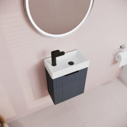 Balterley Dark Grey 400mm Wall Hung Cloakroom Vanity Basin Unit With Black Handle Compact Bathroom Storage - thumbnail 3