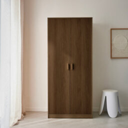 Sweeek - Wardrobe With Wood Decor 1 Hanging Rail And 2 Doors Linear Walnut 80X48X180 Cm - thumbnail 5