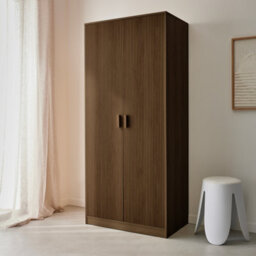 Sweeek - Wardrobe With Wood Decor 1 Hanging Rail And 2 Doors Linear Walnut 80X48X180 Cm - thumbnail 1