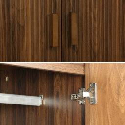 Sweeek - Wardrobe With Wood Decor 1 Hanging Rail And 2 Doors Linear Walnut 80X48X180 Cm - thumbnail 3