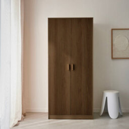 Sweeek - Wardrobe With Wood Decor, 1 Hanging Rail And 2 Doors, Linear, Walnut, 80X48X180 Cm - thumbnail 9