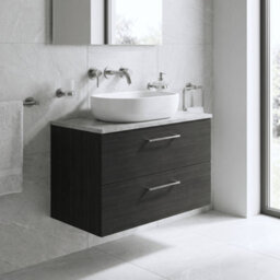 Balterley Bramshall 800mm Wall Hung 2 Drawer Vanity Unit With Laminate Worktop For Modern Bathroom Storage - Charcoal Black - thumbnail 4