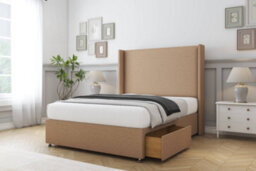 "Sloomy Devonshire Latte Dumfries Divan Bed Base 2 Drawers Foot-End With 54"" Wingback Headboard 6' Super King" - thumbnail 4