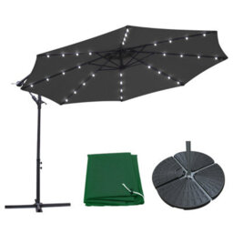 Sundaze 3M Blue Hanging Banana Cantilever Parasol Umbrella With Led Lights, Base Weights & Cover