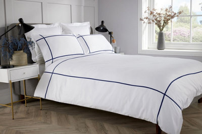 Bellissimo Home 100% Cotton Criss Cross 400 Thread Count Luxury Duvet Set White And Navy Db
