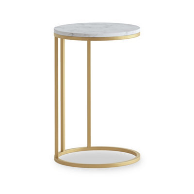 Pimlico White Marble Round C Side Table - Gold Metal Frame - By Roseland Furniture - image 1