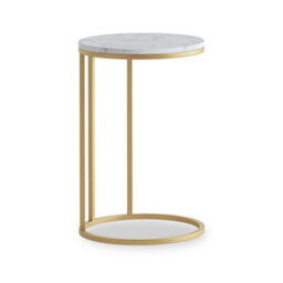 Pimlico White Marble Round C Side Table - Gold Metal Frame - By Roseland Furniture - thumbnail 1