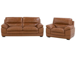 Beliani 3+1 Brown Leather Sofa Set - Retro Vintage 3-Seat Sofa And Matching Armchair, Birchwood Legs - thumbnail 2