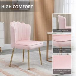 Pink Velvet-Feel Shell Luxe Accent Chair Home Bedroom Lounge With Metal Legs - thumbnail 3