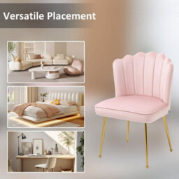 Pink Velvet-Feel Shell Luxe Accent Chair Home Bedroom Lounge With Metal Legs - thumbnail 4