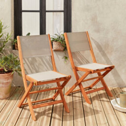 Sweeek - Pair Of Foldable Wooden Garden Chairs Almeria Taupe Grey 50X58.7X89 Cm - thumbnail 4