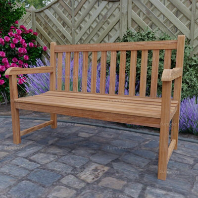 Fully Assembled Teak Traditional Solid Hardwood Garden Bench - 2 Seater 4Ft Wide (1200mm) - No Install Required