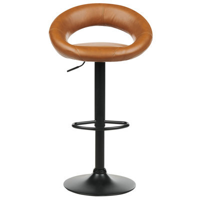 Wyld and Coco Set Of 2 Golden Brown Faux Leather Bar Stools - 360 Swivel, Gas-Lift Adjustable, Black Iron Frame - image 1