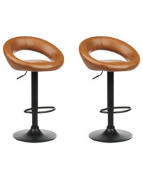 Wyld and Coco Set Of 2 Golden Brown Faux Leather Bar Stools - 360 Swivel, Gas-Lift Adjustable, Black Iron Frame - thumbnail 3