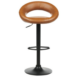 Wyld and Coco Set Of 2 Golden Brown Faux Leather Bar Stools - 360 Swivel, Gas-Lift Adjustable, Black Iron Frame - thumbnail 1