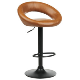 Wyld and Coco Set Of 2 Golden Brown Faux Leather Bar Stools - 360 Swivel, Gas-Lift Adjustable, Black Iron Frame - thumbnail 5