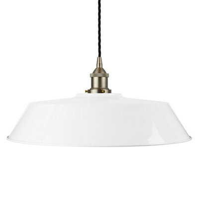 White Large Chancery Painted Dome Pendant Light With Brushed Chrome Lamp Holder And Black Twisted Cable - Se Home - image 1