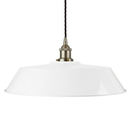 White Large Chancery Painted Dome Pendant Light With Brushed Chrome Lamp Holder And Black Twisted Cable - Se Home - thumbnail 1