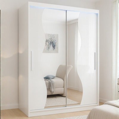 Westa S Sliding Door Wardrobe With Mirrors On The Fronts White With Rgb Led Lights - image 1