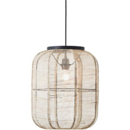 Loops Hanging Ceiling Pendant Light - Medium Natural Linen Dark Plywood & Matt Black - 10W Led E27