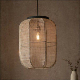 Loops Hanging Ceiling Pendant Light - Medium Natural Linen Dark Plywood & Matt Black - 10W Led E27 - thumbnail 3