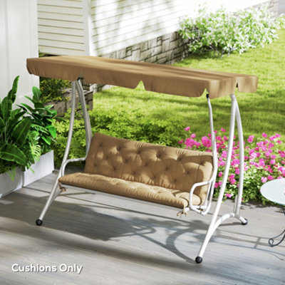 Outsunny 3 Seater Garden Bench Cushion Outdoor Seat Pad W/ Ties Khaki - image 1
