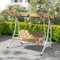 Outsunny 3 Seater Garden Bench Cushion Outdoor Seat Pad W/ Ties Khaki - thumbnail 8