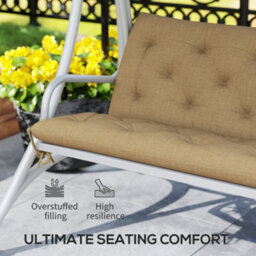 Outsunny 3 Seater Garden Bench Cushion Outdoor Seat Pad W/ Ties Khaki - thumbnail 5